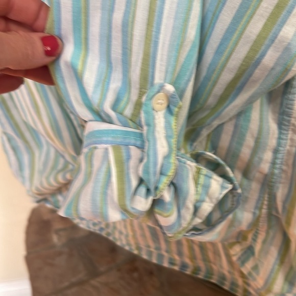 Jones New York blue, green and white striped top. Size 2X - Picture 4 of 9